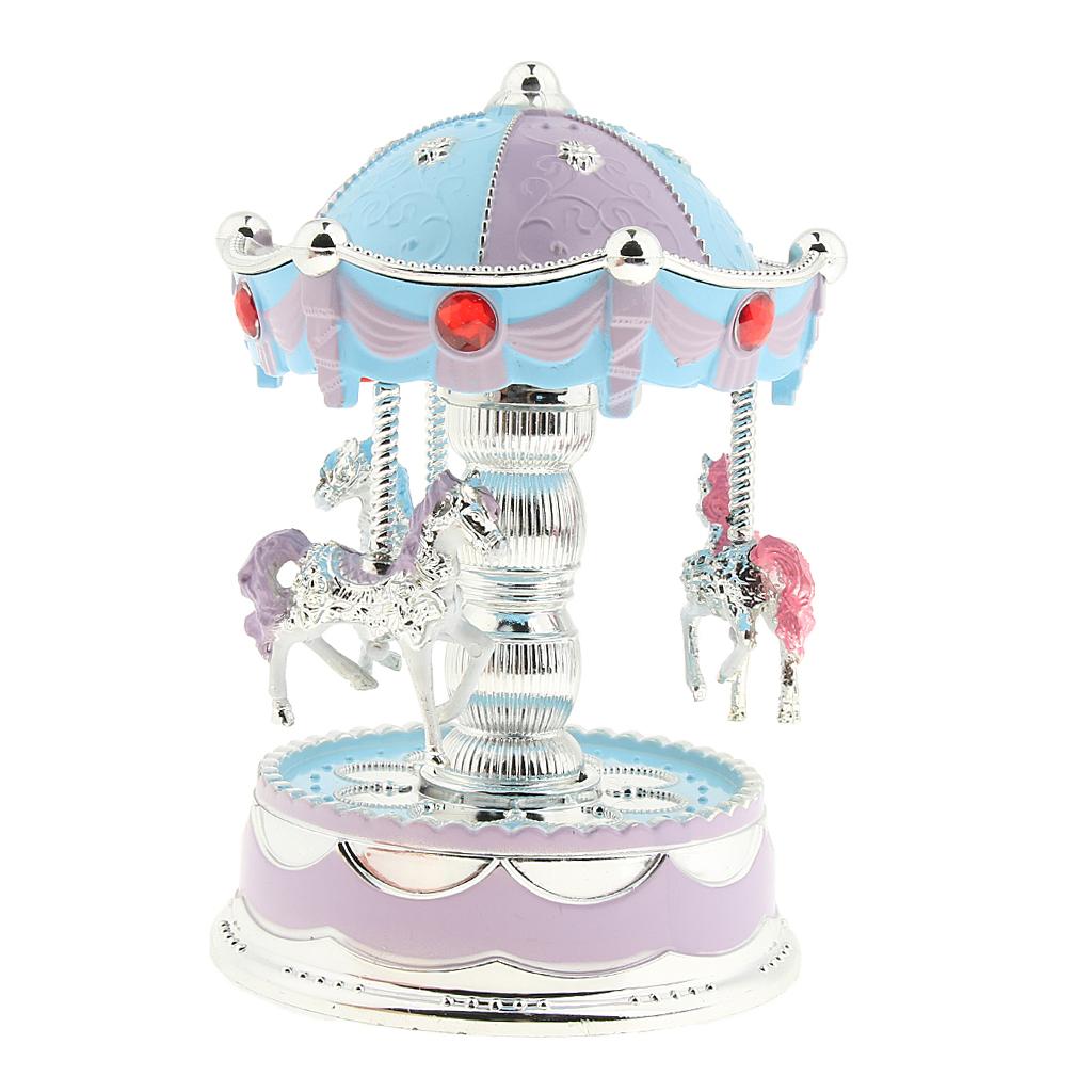 Shining Carousel Music Box Kids Birthday Gift Home Decoration Blue Purple