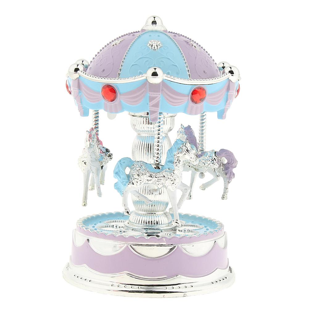 Shining Carousel Music Box Kids Birthday Gift Home Decoration Blue Purple