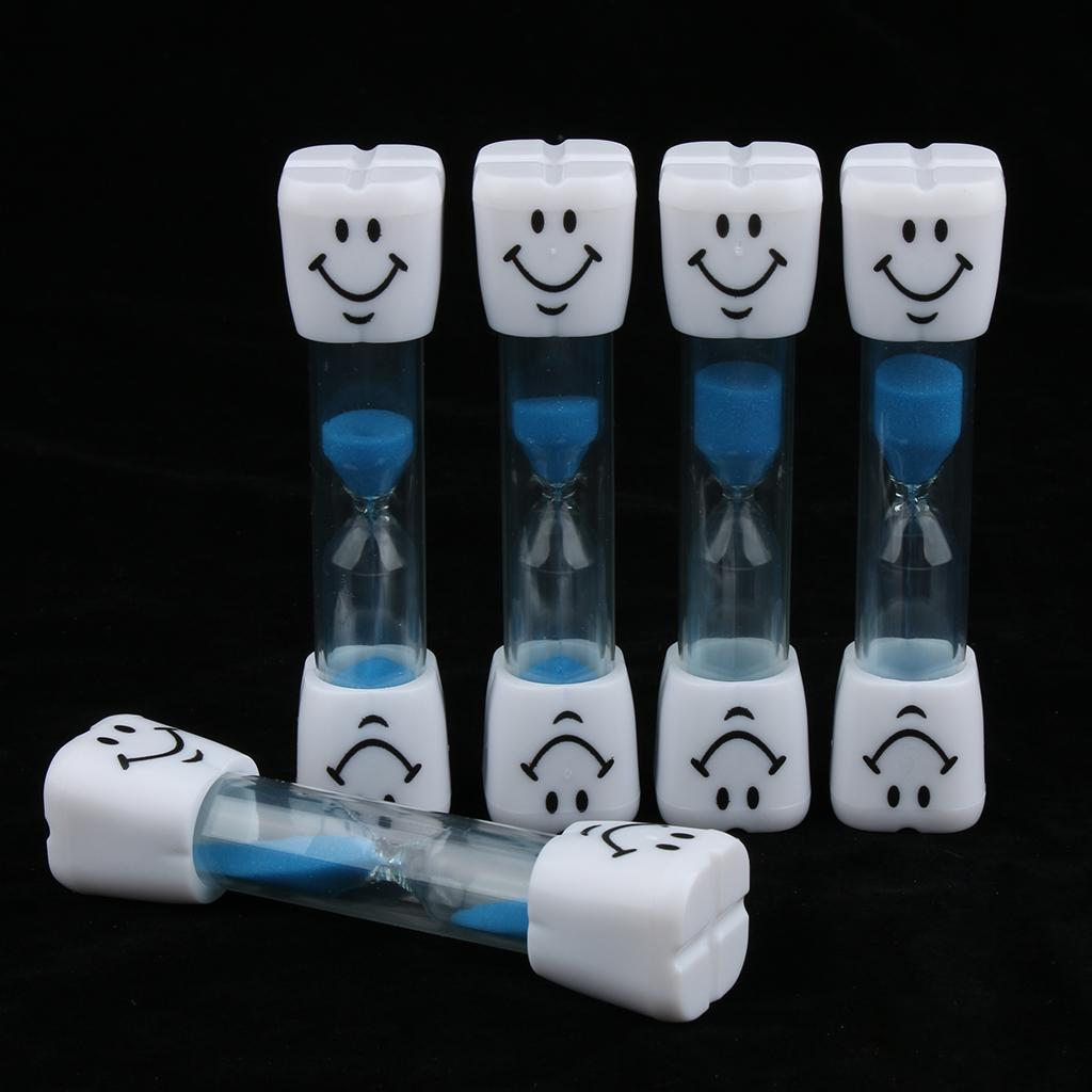 5Pieces Plastic Sand Timer Hourglass for Kid Reading Game Playing Blue