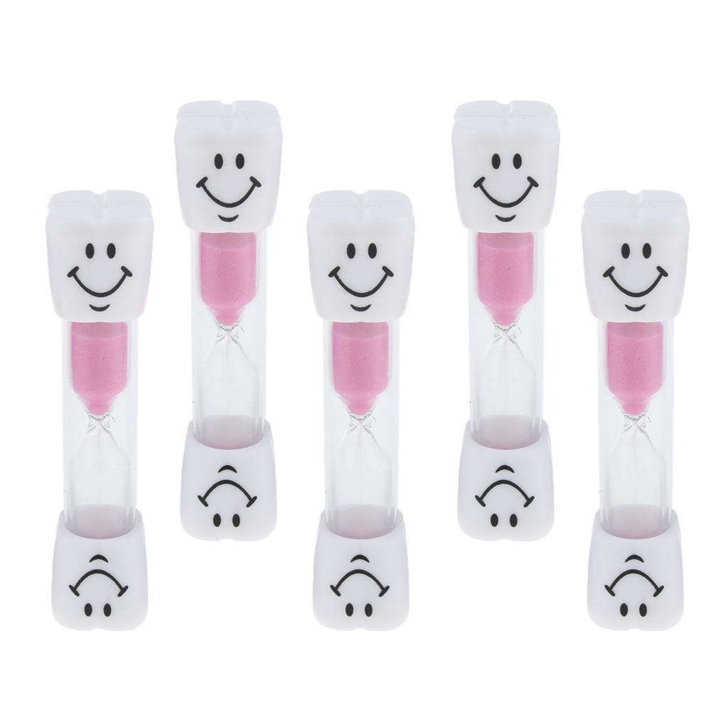 5Pieces Plastic Sand Timer Hourglass for Kid Reading Game Playing Pink