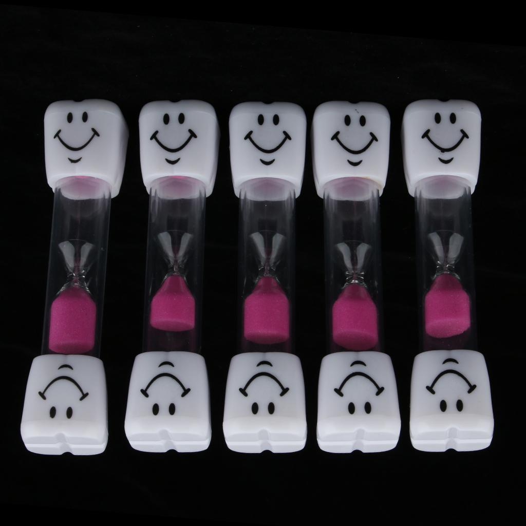 5Pieces Plastic Sand Timer Hourglass for Kid Reading Game Playing Pink