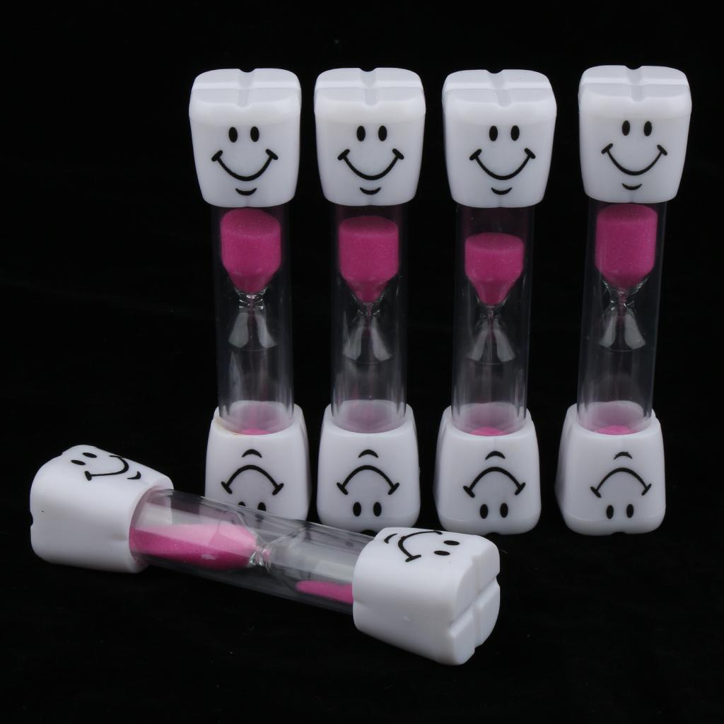 5Pieces Plastic Sand Timer Hourglass for Kid Reading Game Playing Pink