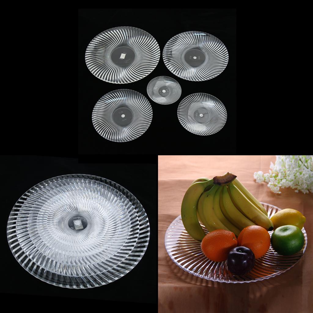 Round Clear Dish Plate Food Serving Tray Flat Acrylic Fruit Platter 25cm