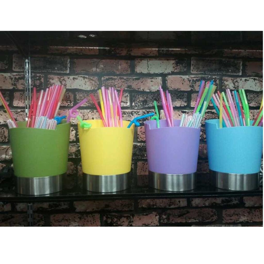 Straw Dispenser Holder 3 Compartments Plastic Straw Dispenser Yellow