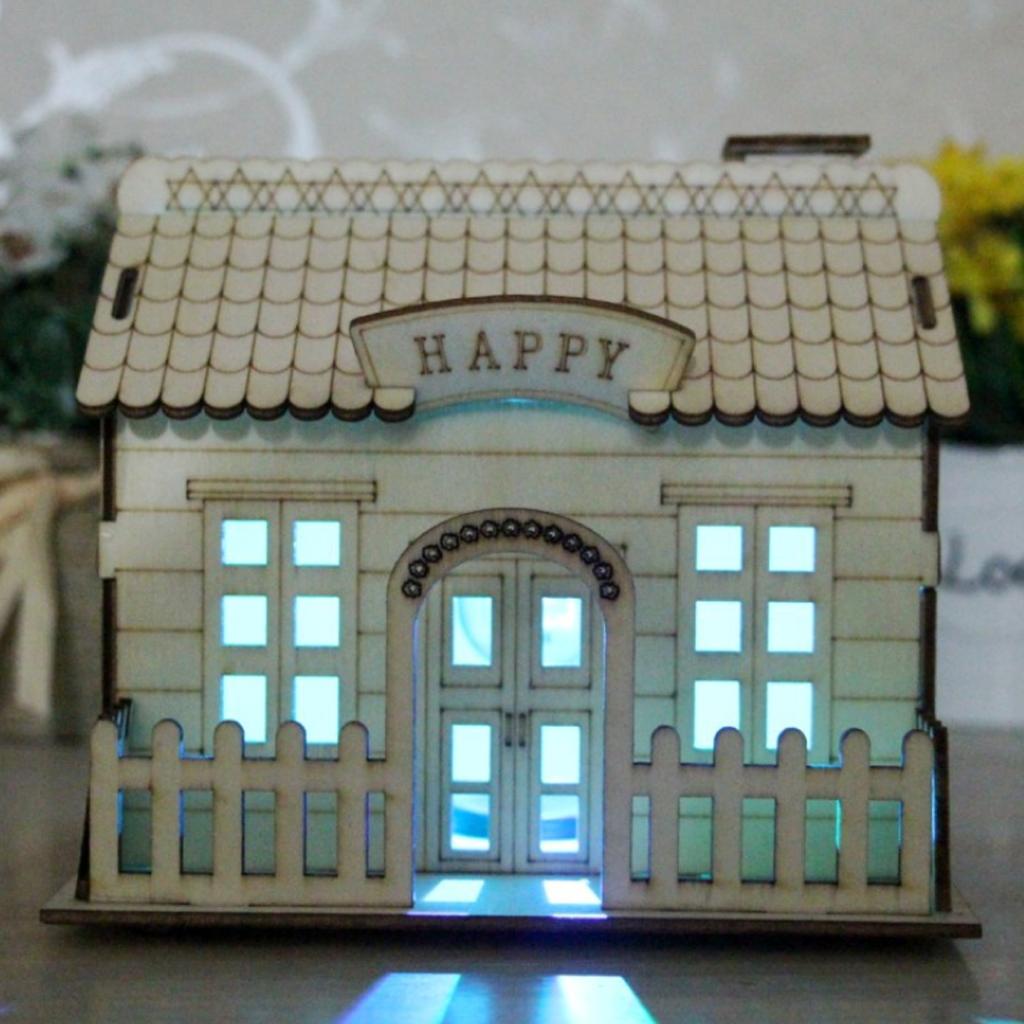 Wooden 3D House Villa Model Construction with LED Lights Home Decor Type1