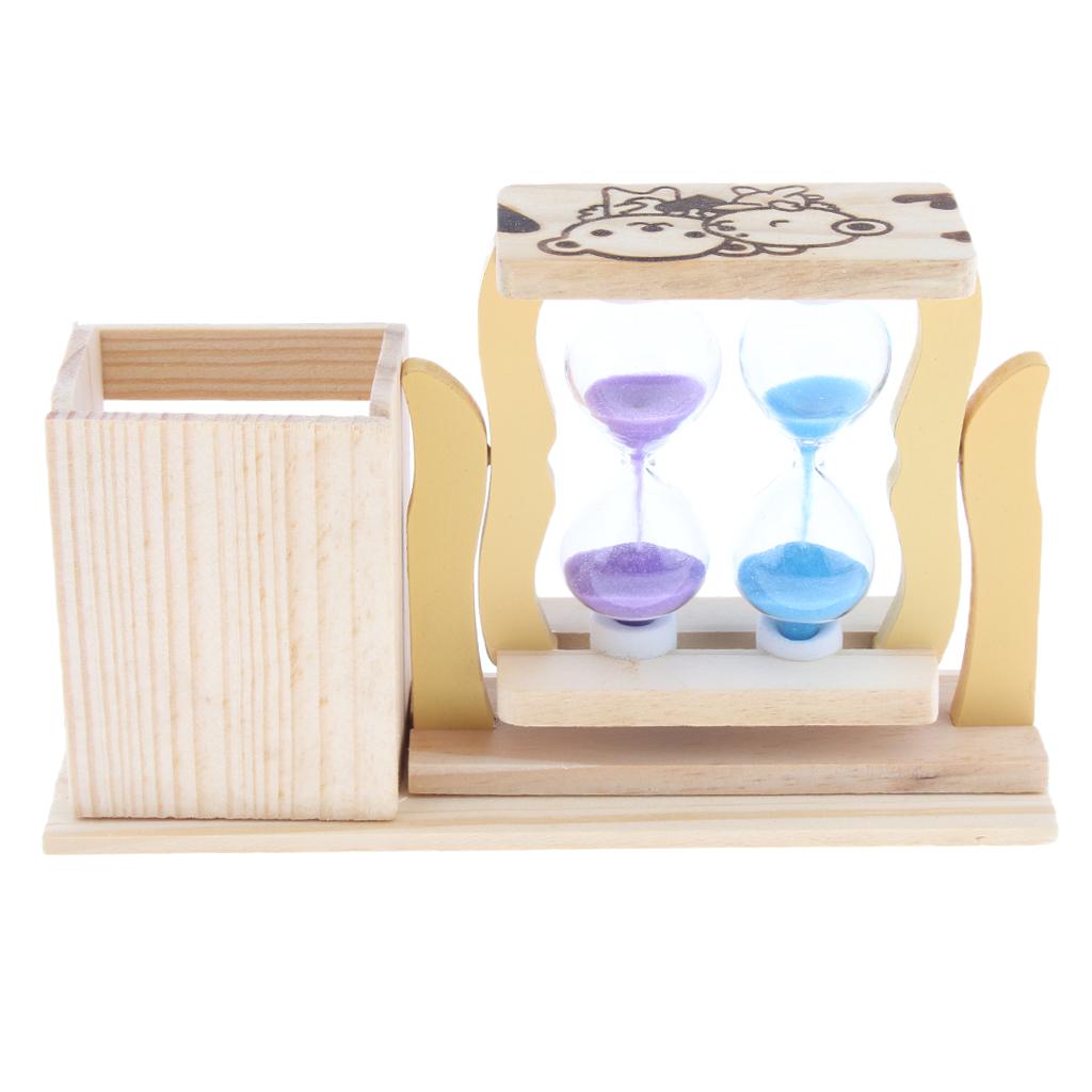 Wooden Pen Pencil Holder Sandglass Hourglass Home Office Decor