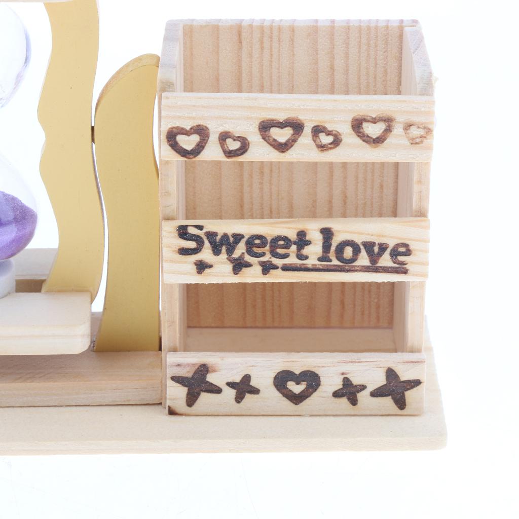 Wooden Pen Pencil Holder Sandglass Hourglass Home Office Decor