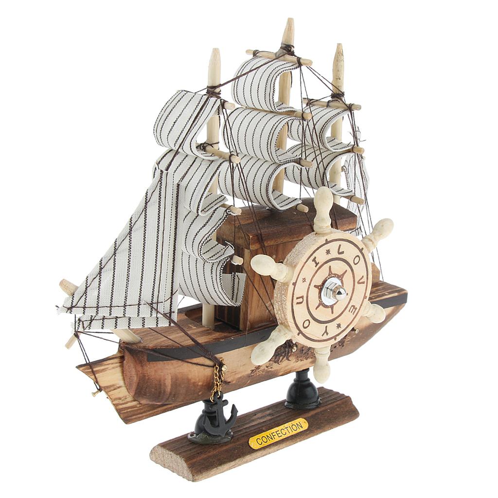 Mediterranean Style Handmade Wooden Sailboat Model Decor Boat Gift 3-Color C