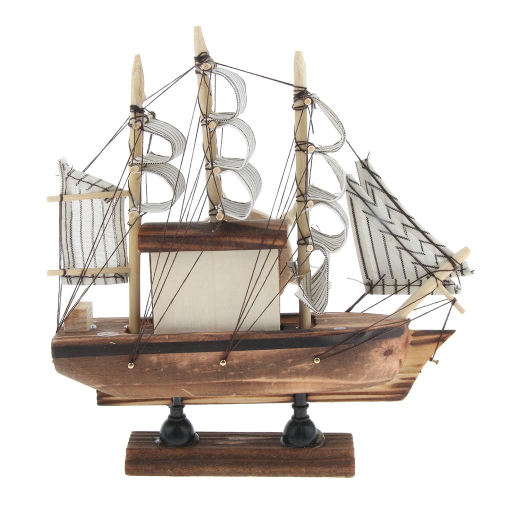 Mediterranean Style Handmade Wooden Sailboat Model Decor Boat Gift 3-Color C