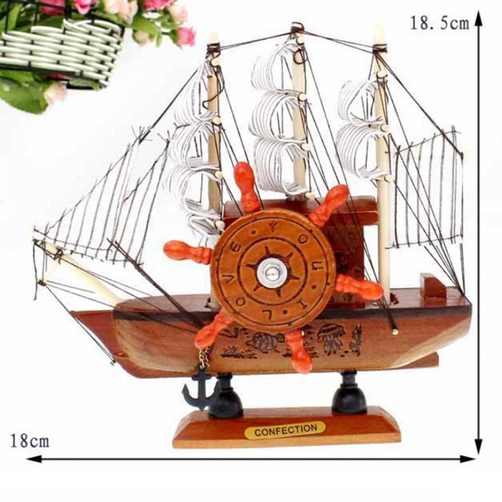 Mediterranean Style Handmade Wooden Sailboat Model Decor Boat Gift 3-Color C