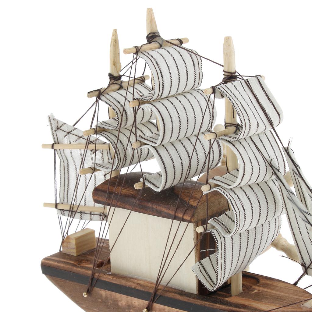 Mediterranean Style Handmade Wooden Sailboat Model Decor Boat Gift 3-Color C