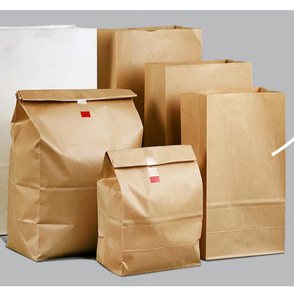 Oilproof Kraft Paper Food Packing Takeout Bags, White 32x18x11cm 50PCS