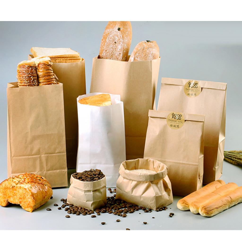 Oilproof Kraft Paper Food Packing Takeout Bags, White 32x18x11cm 50PCS