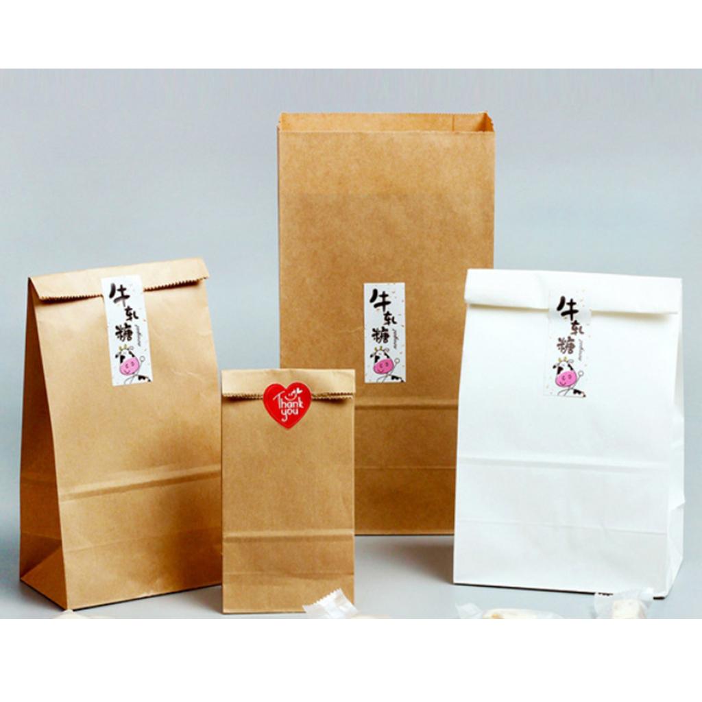 Oilproof Kraft Paper Food Packing Takeout Bags, White 30x16x10cm 100PCS