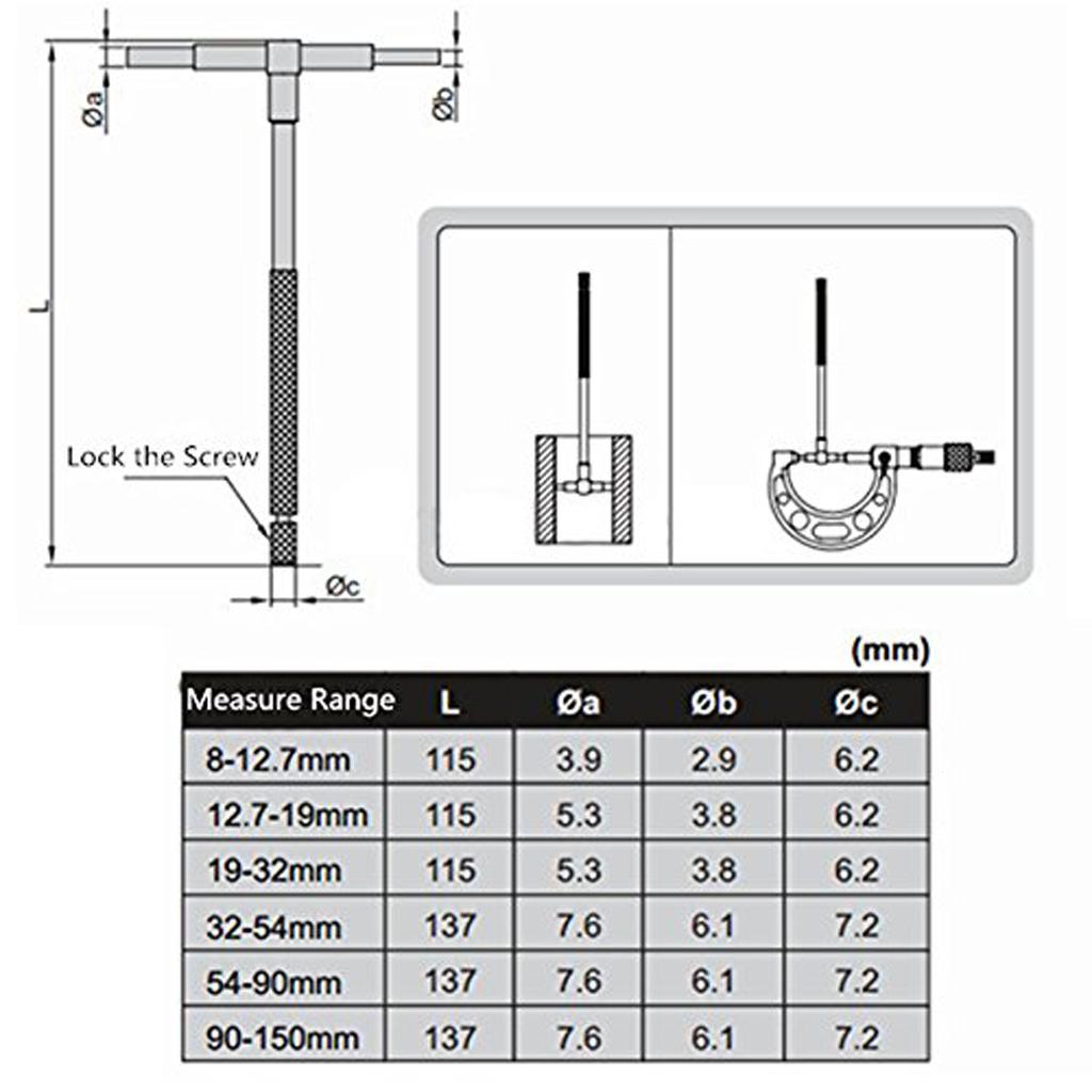 Stainless Steel Telescoping T Bore Gauge Set Hole Precision Gage 5/16 - 6""