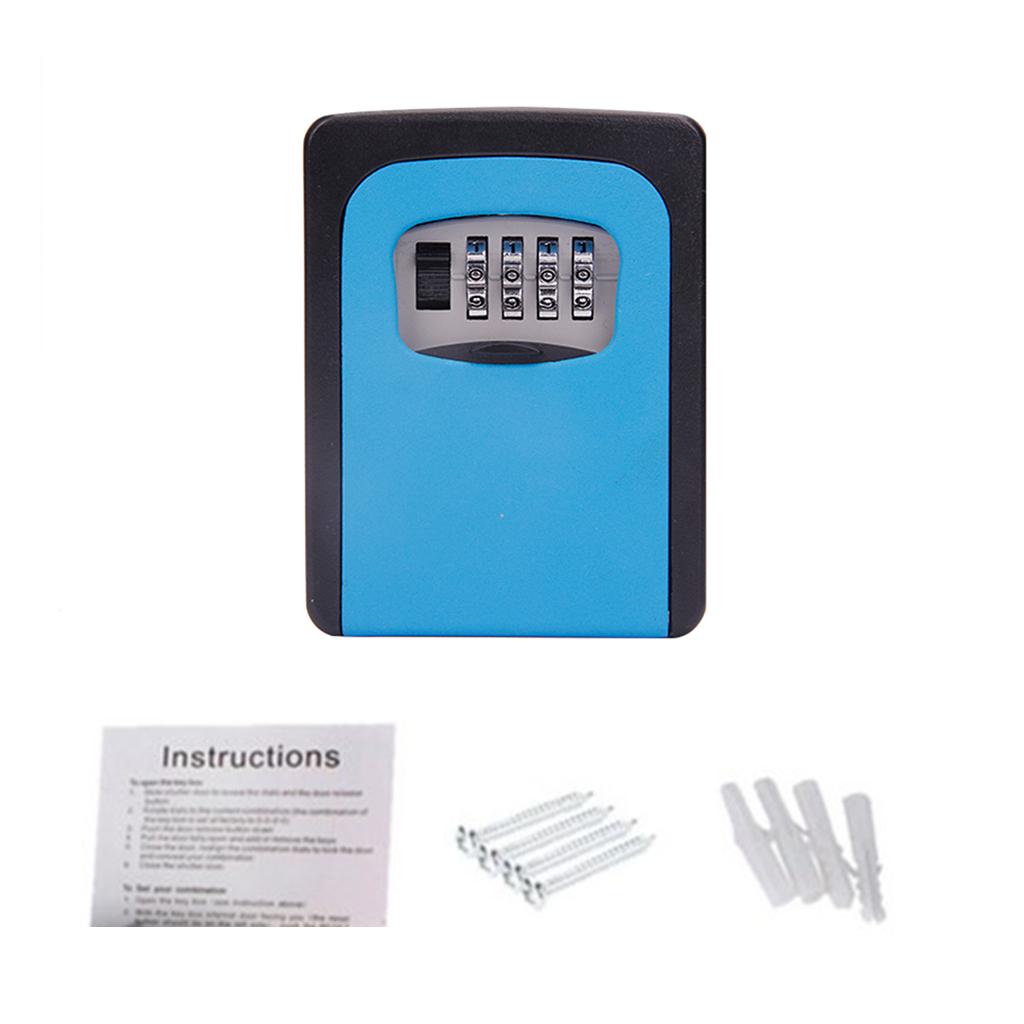 4 Digit Combination Key Lock Box Wall Mount Safe Security Storage Case Blue