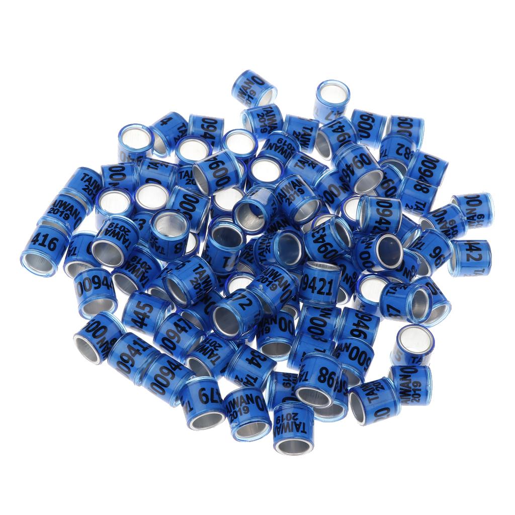 100 Pieces Racing Pigeon Leg Ring Band Tag with Place Name & Number Blue