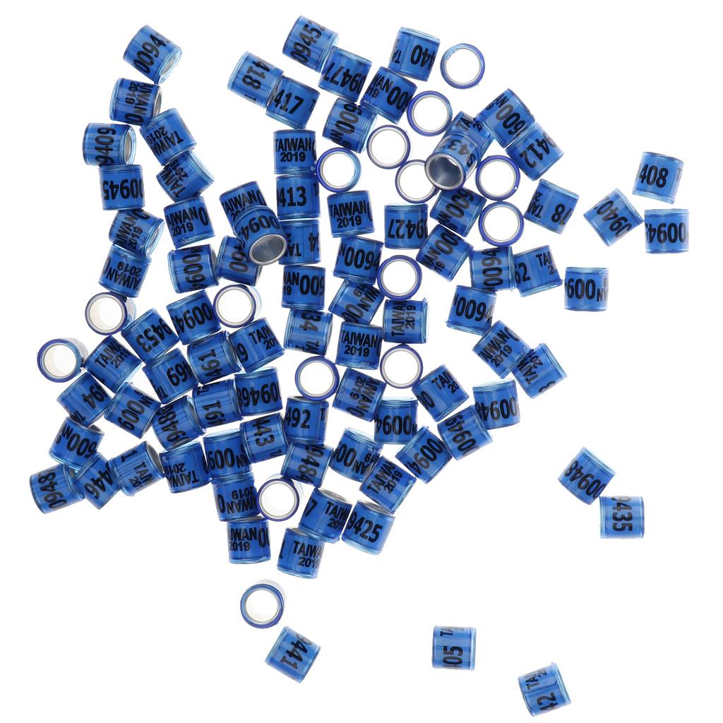 100 Pieces Racing Pigeon Leg Ring Band Tag with Place Name & Number Blue