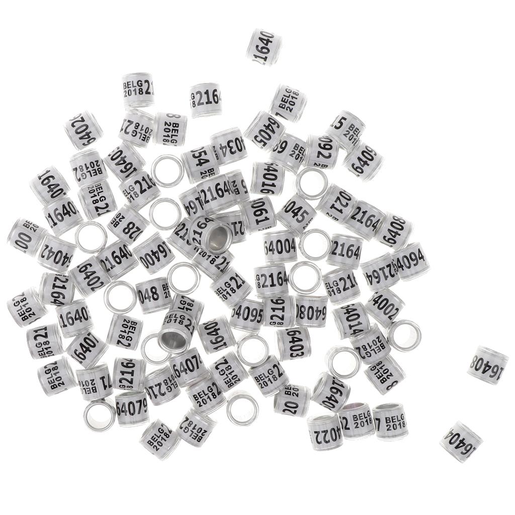 100 Pieces Racing Pigeon Leg Ring Band Tag with Place Name & Number White