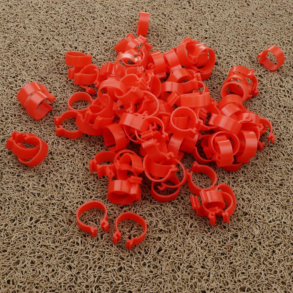 100 Pieces Chicken Poultry Leg Rings Bands Clip 1.8cm Red