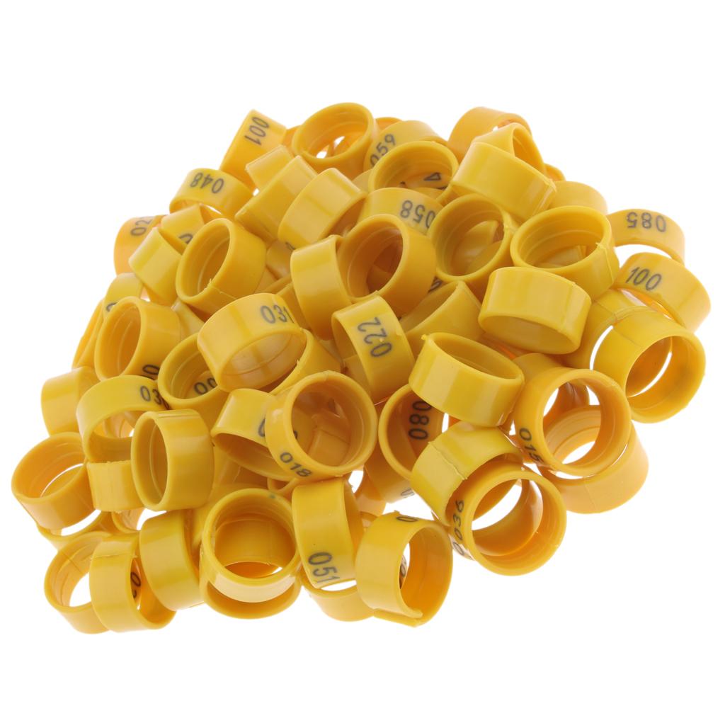 100 Pieces Chicken Poultry Leg Rings Bands Clip Numbers Yellow