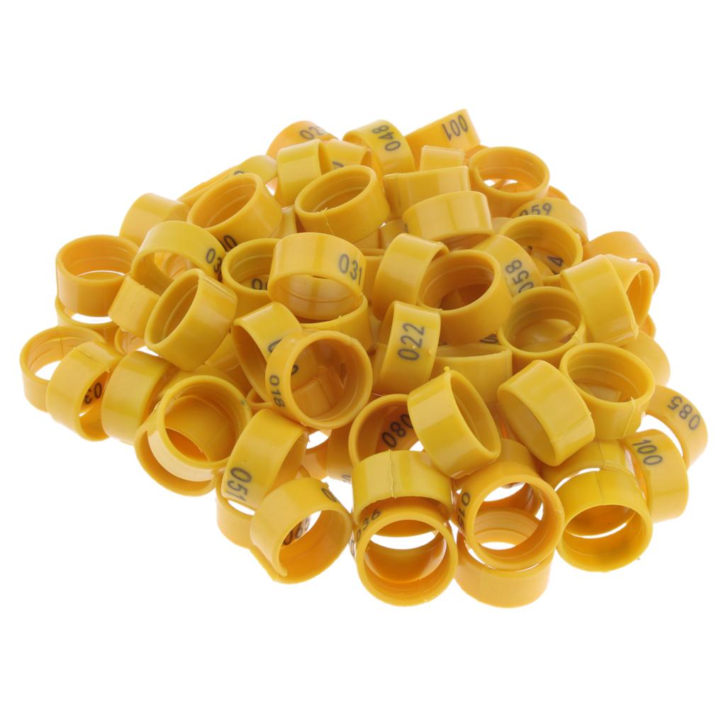 100 Pieces Chicken Poultry Leg Rings Bands Clip Numbers Yellow