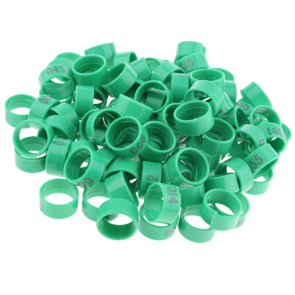 100 Pieces Chicken Poultry Leg Rings Bands Clip Numbers Green