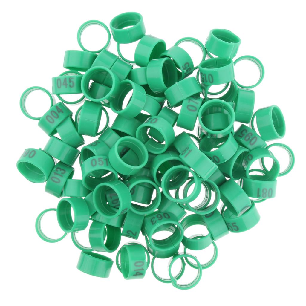 100 Pieces Chicken Poultry Leg Rings Bands Clip Numbers Green