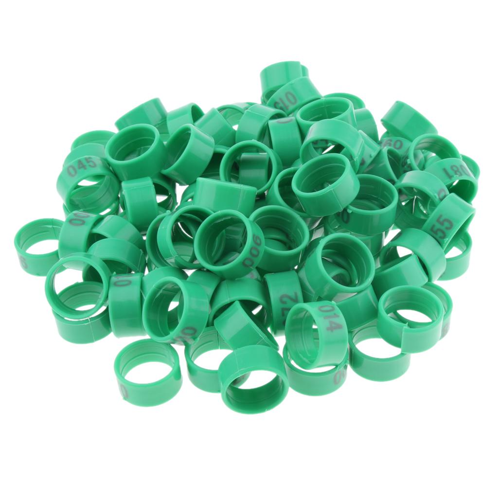 100 Pieces Chicken Poultry Leg Rings Bands Clip Numbers Green