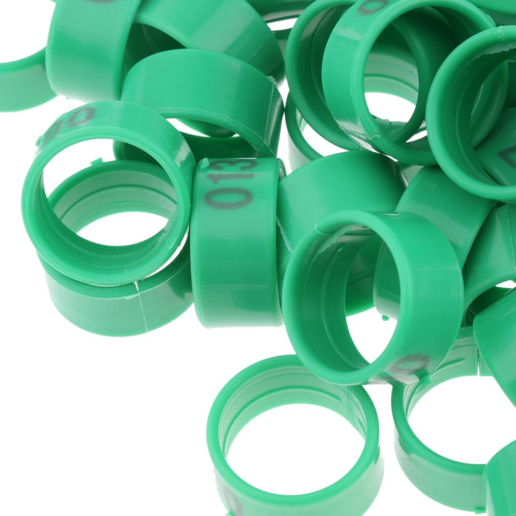 100 Pieces Chicken Poultry Leg Rings Bands Clip Numbers Green