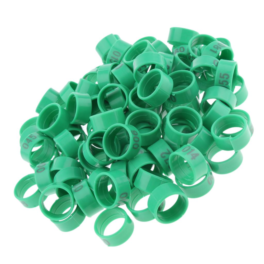 100 Pieces Chicken Poultry Leg Rings Bands Clip Numbers Green