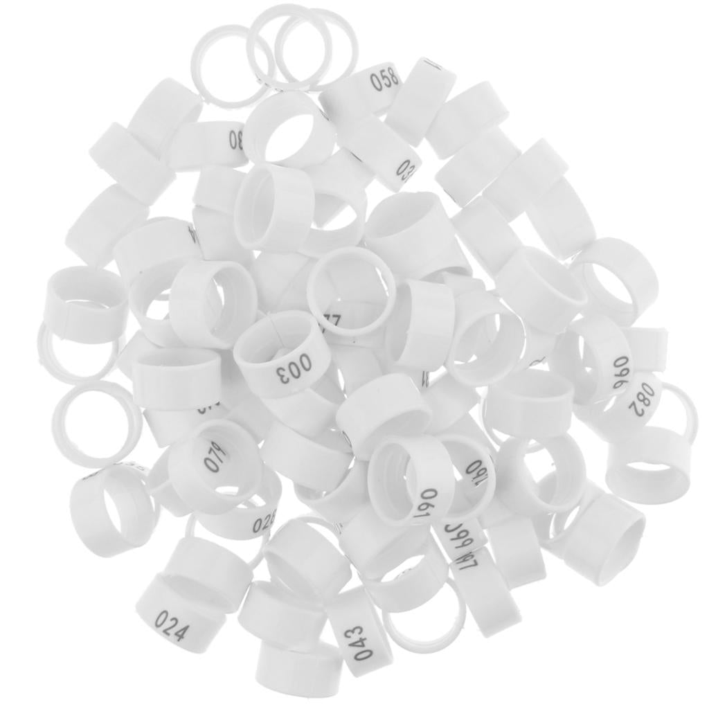 100 Pieces Chicken Poultry Leg Rings Bands Clip Numbers White