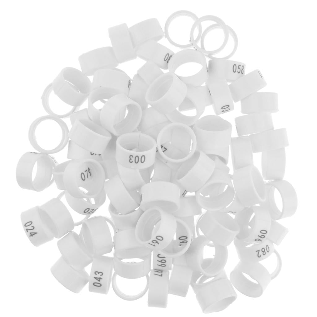 100 Pieces Chicken Poultry Leg Rings Bands Clip Numbers White