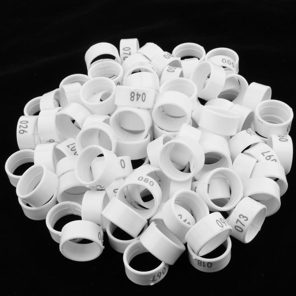 100 Pieces Chicken Poultry Leg Rings Bands Clip Numbers White