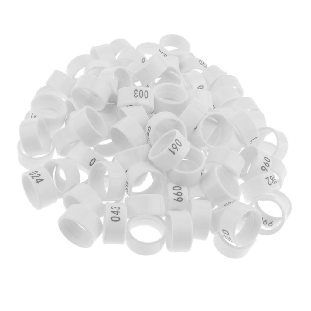 100 Pieces Chicken Poultry Leg Rings Bands Clip Numbers White