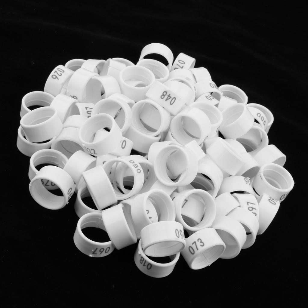 100 Pieces Chicken Poultry Leg Rings Bands Clip Numbers White