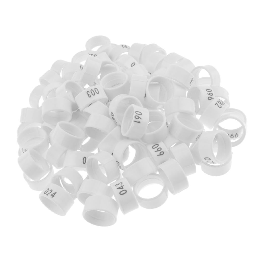 100 Pieces Chicken Poultry Leg Rings Bands Clip Numbers White