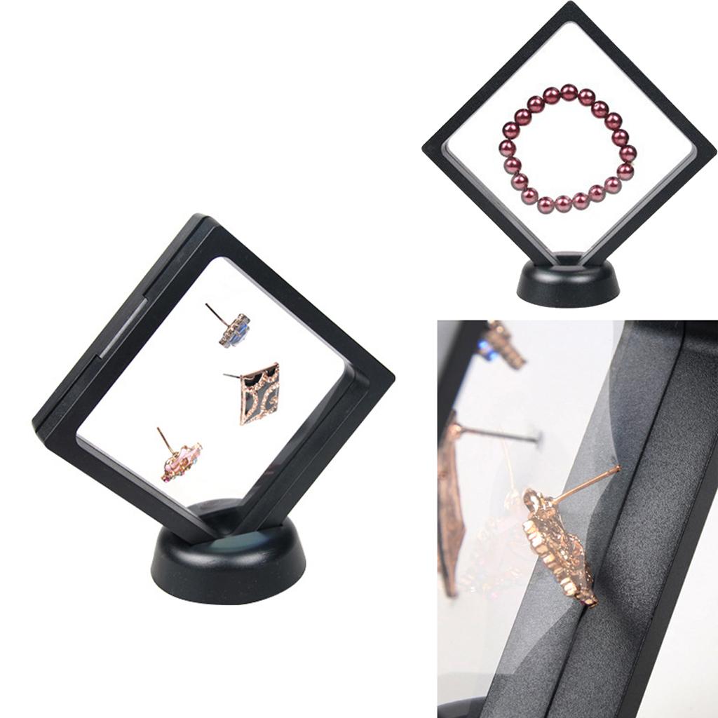 3D Floating Jewelry Display Frame Case Box Stand Rack Holder Black 8.8x8.8cm