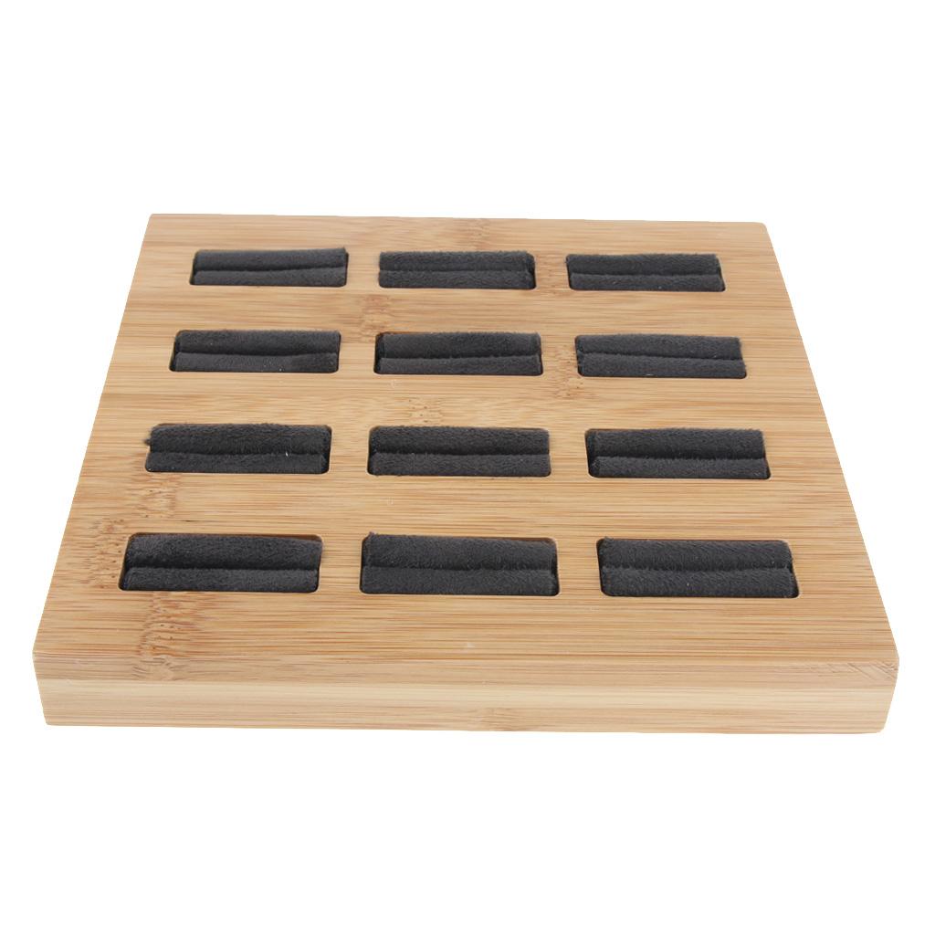 Solid Wood Ring Display Organizer Box Tray Holder Earrings Storage Case Black Velvet