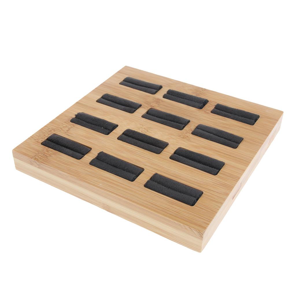 Solid Wood Ring Display Organizer Box Tray Holder Earrings Storage Case Black Velvet