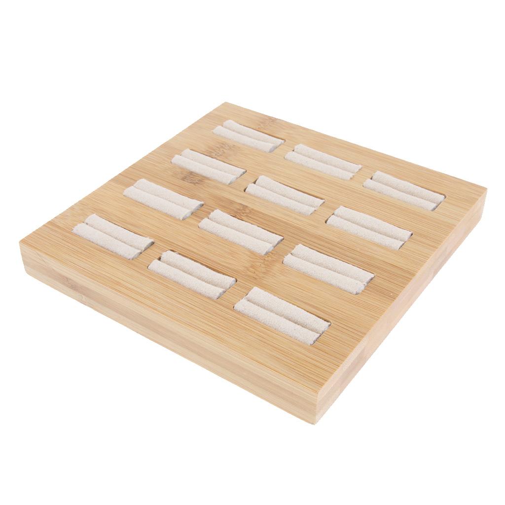 Solid Wood Ring Display Organizer Box Tray Holder Earrings Storage Case Beige Velvet