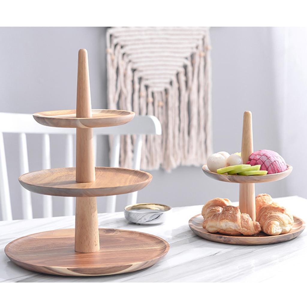 2/3 Tier Cake Snack Stand Wooden Serving Tray Fruit Platter Cupcake Holder 2 Tier