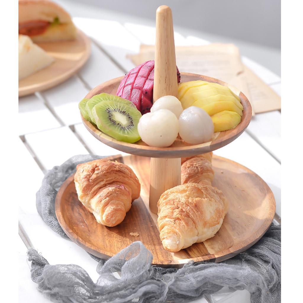 2/3 Tier Cake Snack Stand Wooden Serving Tray Fruit Platter Cupcake Holder 2 Tier