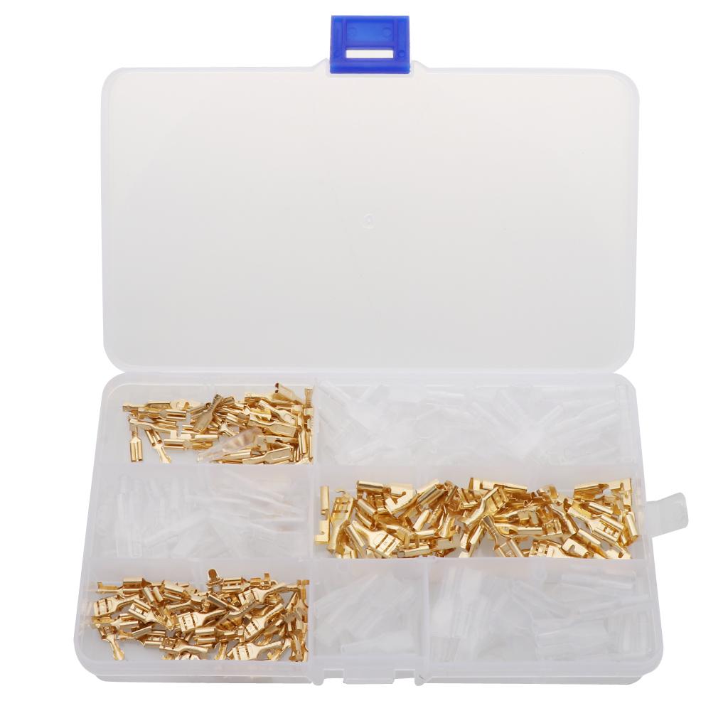 150 Sets 2.8mm 4.8mm 6.3mm Female Spade Crimp Terminals with Sleeves Gold