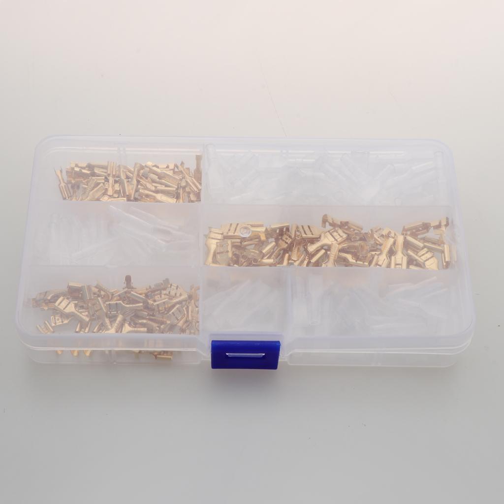 150 Sets 2.8mm 4.8mm 6.3mm Female Spade Crimp Terminals with Sleeves Gold