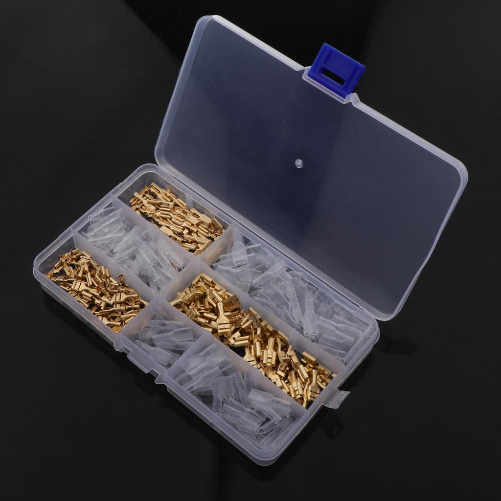 150 Sets 2.8mm 4.8mm 6.3mm Female Spade Crimp Terminals with Sleeves Gold