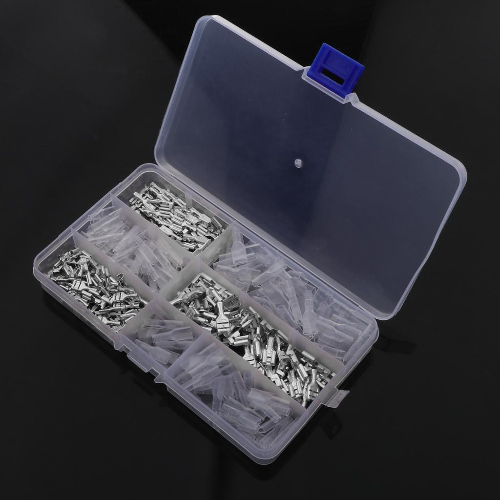 150 Sets 2.8mm 4.8mm 6.3mm Female Spade Crimp Terminals with Sleeves Silver