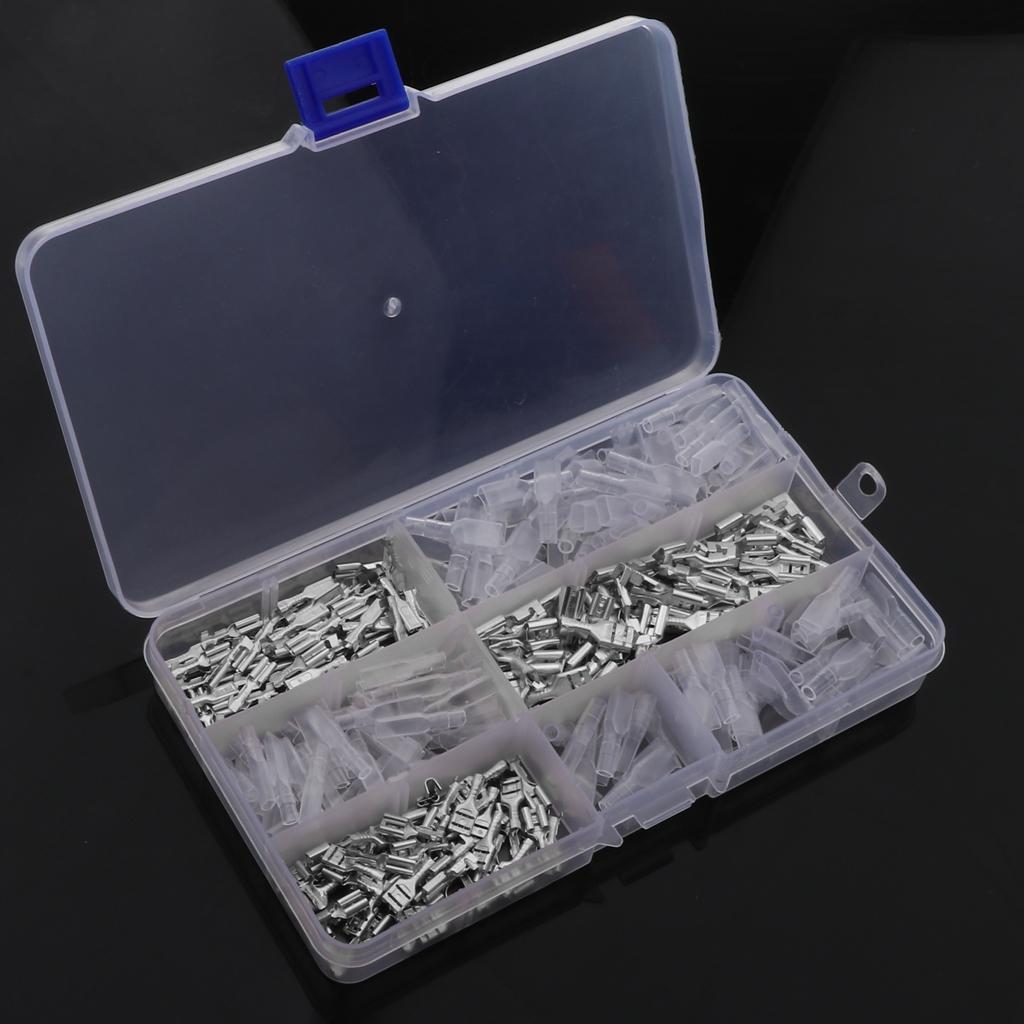 150 Sets 2.8mm 4.8mm 6.3mm Female Spade Crimp Terminals with Sleeves Silver