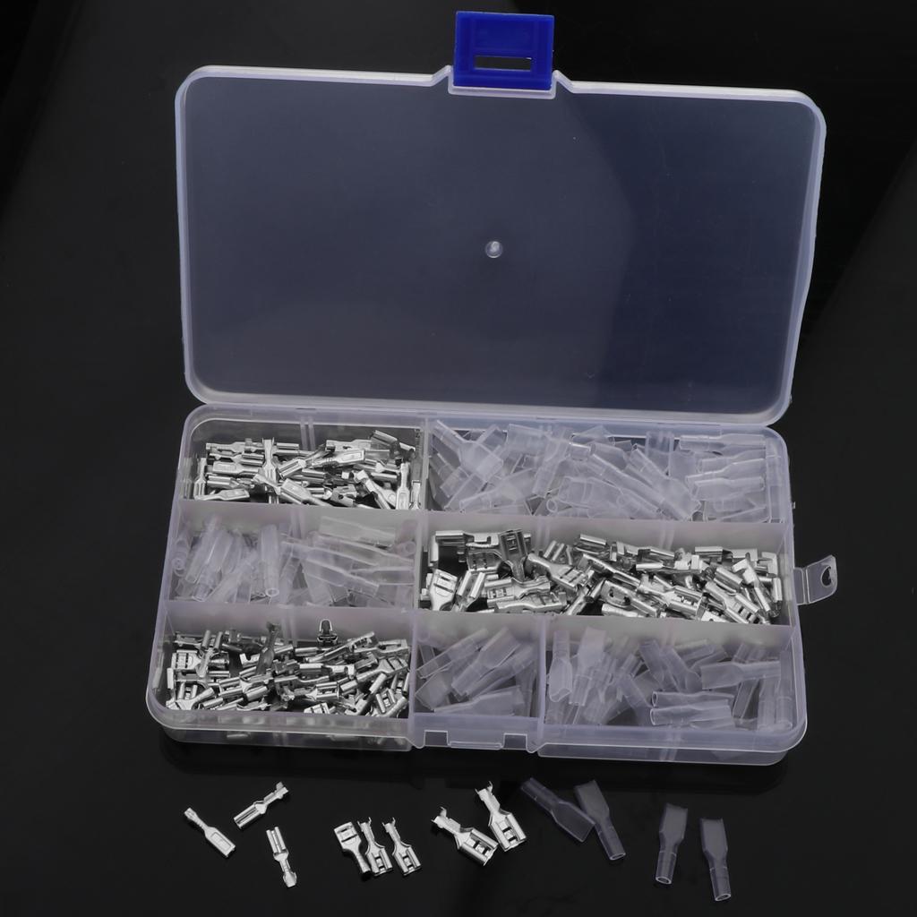 150 Sets 2.8mm 4.8mm 6.3mm Female Spade Crimp Terminals with Sleeves Silver