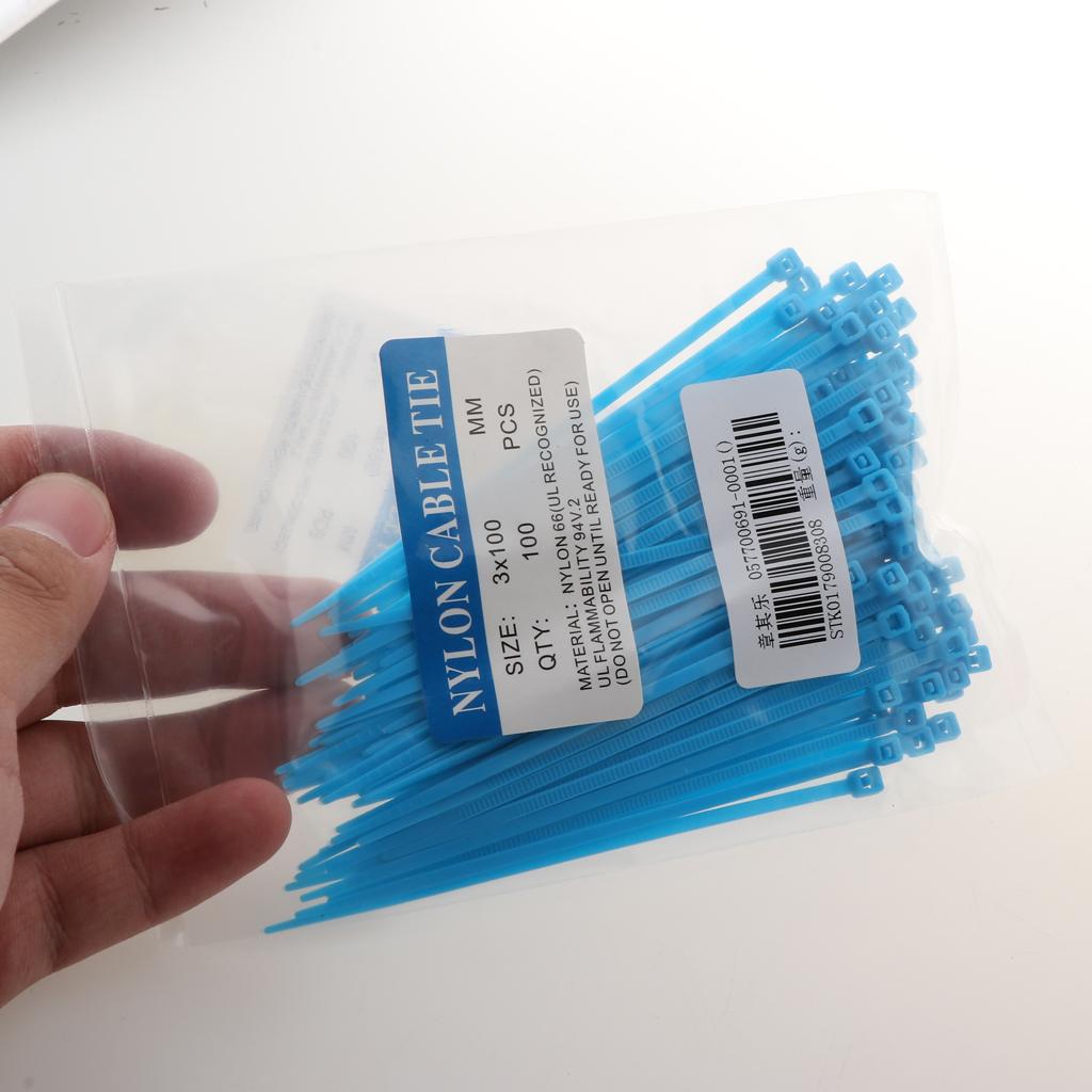 100 Pieces Nylon Self Locking Cable Zip Ties Wrap Cord Wire Strap Blue